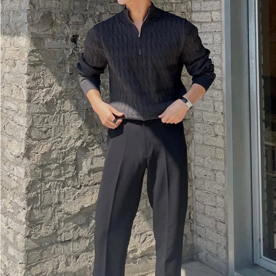 Montiqeu - Pull Demi-Zip en Tricot à Câbles