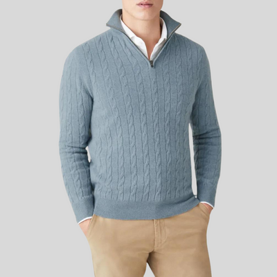 Montiqeu - Pull Zippé en Tricot Torsadé de Luxe