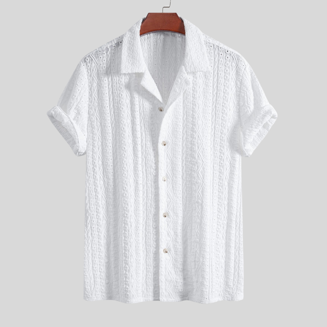 Montiqeu - Chemise Cubaine pour Hommes avec Motif Jacquard Géométrique, Idéale pour Toutes les Occasions