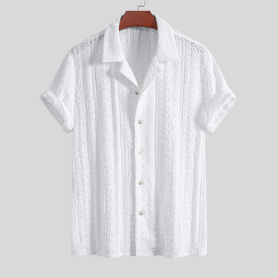 Montiqeu - Chemise Cubaine pour Hommes avec Motif Jacquard Géométrique, Idéale pour Toutes les Occasions