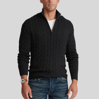 Montiqeu - Pull Zippé en Tricot Torsadé