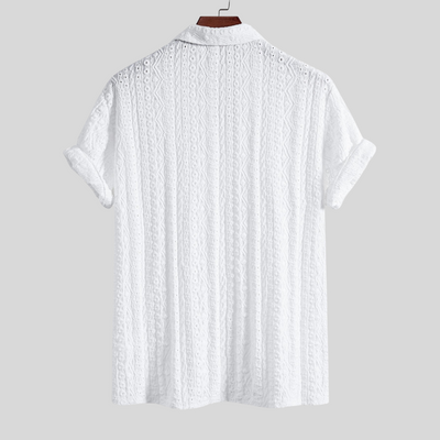 Montiqeu - Chemise Cubaine pour Hommes avec Motif Jacquard Géométrique, Idéale pour Toutes les Occasions