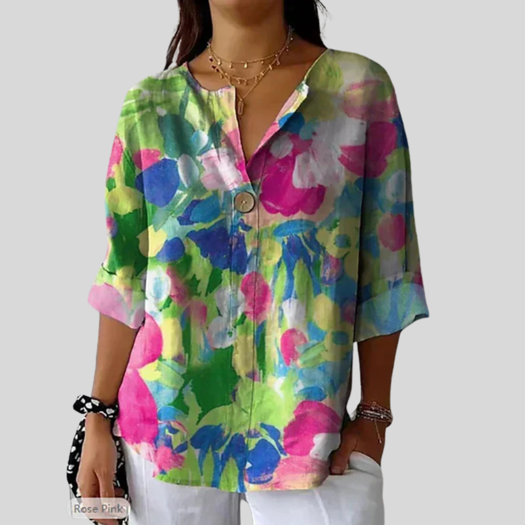 Montiqeu - Blouse fleurie pour femme en tissu doux avec col classique, idéale pour toutes saisons