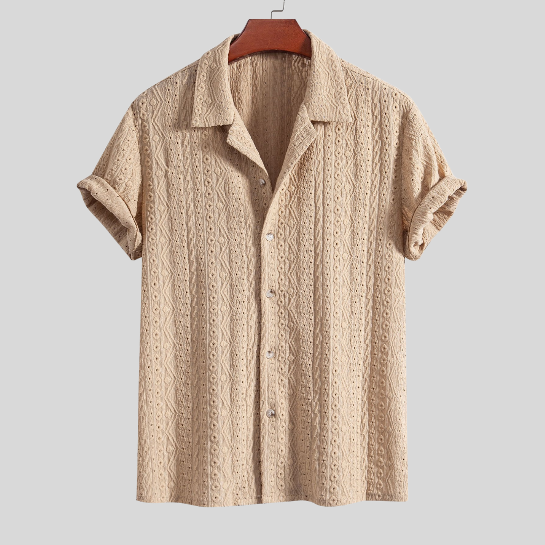 Montiqeu - Chemise Cubaine pour Hommes avec Motif Jacquard Géométrique, Idéale pour Toutes les Occasions