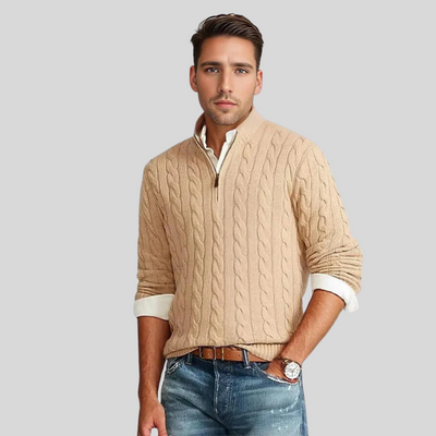 Montiqeu - Pull Zippé en Tricot Torsadé