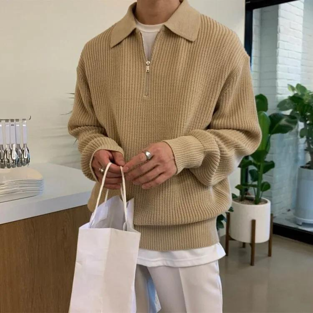 Montiqeu - Pull Zippé Tricoté pour Hommes, Élégant et Chaleureux pour l’Hiver