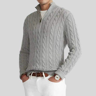 Montiqeu - Pull Zippé en Tricot Torsadé