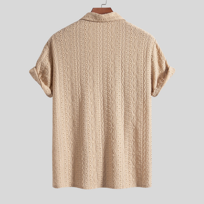 Montiqeu - Chemise Cubaine pour Hommes avec Motif Jacquard Géométrique, Idéale pour Toutes les Occasions