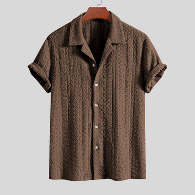 Montiqeu - Chemise Cubaine pour Hommes avec Motif Jacquard Géométrique, Idéale pour Toutes les Occasions