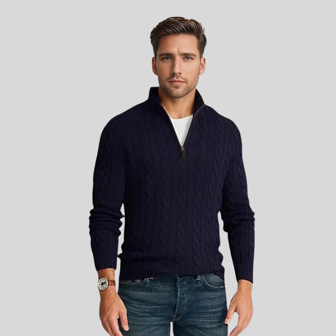 Montiqeu - Pull Zippé en Tricot Torsadé