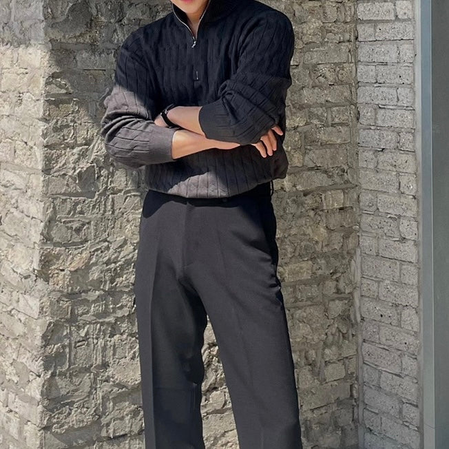 Montiqeu - Pull Demi-Zip en Tricot à Câbles
