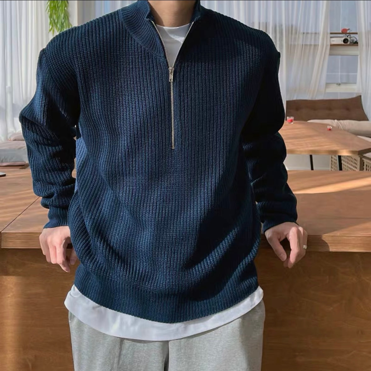 Montiqeu - Pull Tricoté Demi-Zip de Luxe