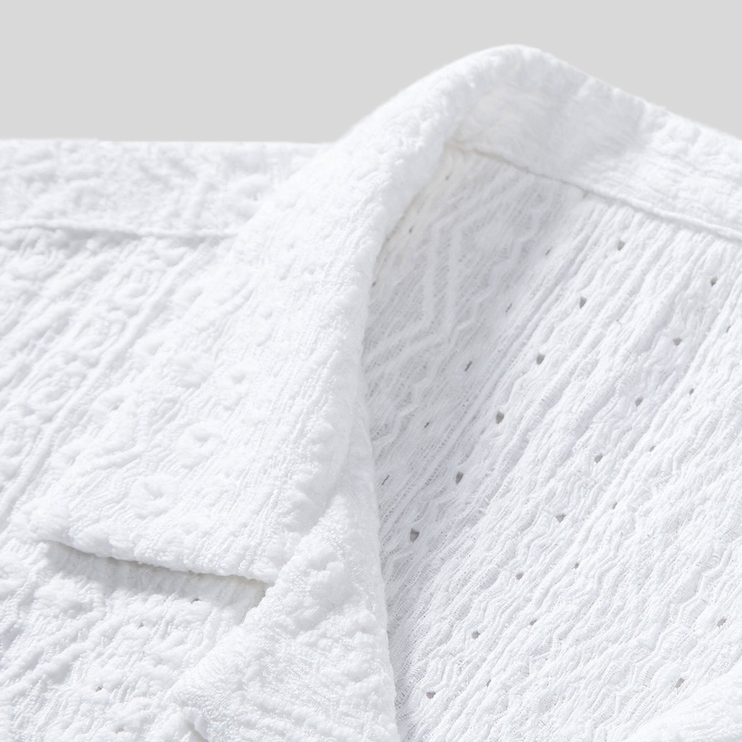 Montiqeu - Chemise Cubaine pour Hommes avec Motif Jacquard Géométrique, Idéale pour Toutes les Occasions