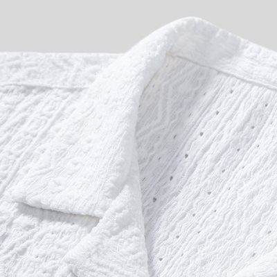 Montiqeu - Chemise Cubaine pour Hommes avec Motif Jacquard Géométrique, Idéale pour Toutes les Occasions