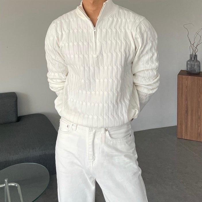 Montiqeu - Pull Demi-Zip en Tricot à Câbles