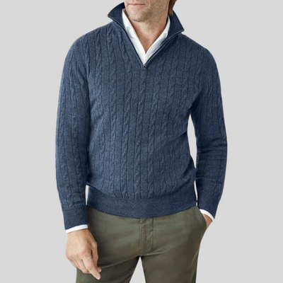 Montiqeu - Pull Zippé en Tricot Torsadé de Luxe