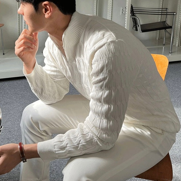 Montiqeu - Pull Demi-Zip en Tricot à Câbles