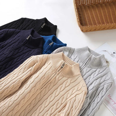 Montiqeu - Pull Zippé en Tricot Torsadé
