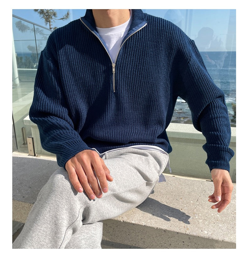 Montiqeu - Pull Tricoté Demi-Zip de Luxe
