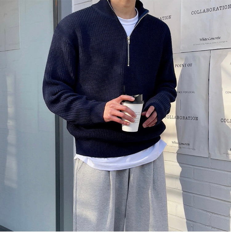Montiqeu - Pull Tricoté Demi-Zip de Luxe